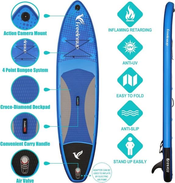 Freein Stand Up Paddle Board Kayak SUP Inflatable Stand up Paddle Board SUP 10/106”x31 x6, 2 Blades Paddle, Dual Action Pump, Triple Fins, Leash, Backpack