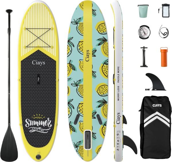 Ciays Inflatable Stand Up Paddle Board W SUP Accessories of Backpack, 2 Fins, 2 Bags, Leash, Floating Paddles and Double Action Hand Pump All-Around Paddleboard Perfect for Yoga, Tour, Fishing