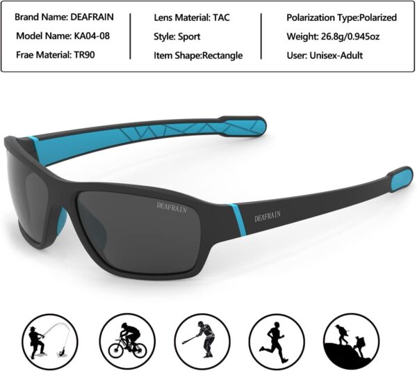 DEAFRAIN Sports Polarized Sunglasses for Men Women Fishing Running Golf Unbreakable TR90 Frame UV400 Protection