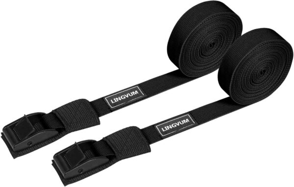 LINGVUM Tie Down Cam Straps for Kayak, Surfboard, SUP Board, Canoe, Cargo Roof Rack Straps 15 Feet (Pair), Black/Blue/Red