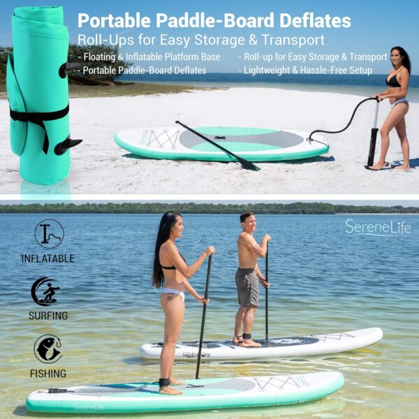 SereneLife Inflatable Stand Up Paddle Board (6 Inches Thick) with Premium SUP Accessories, Seat  Carry Bag | Bottom Fin for Paddling, Surf Control, Non-Slip Deck | Youth  Adult Standing Boat