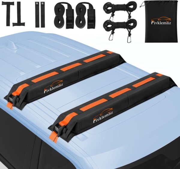 Soft Roof Rack Pads, Universal Car Rooftop Luggage Carrier Capacity Load 176lb, for Kayak, Surfboard, SUP, Canoe, with Tie Down Strap, PP Rope, Quick Loop Strap and Storage Bag