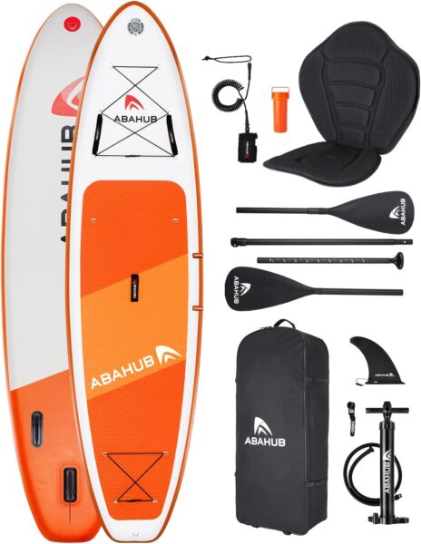 Abahub Inflatable SUP, Wide 106 x 34 x 6 iSUP, Blue Standup Paddleboard with Adjustable Carbon Fiber Paddle, Kayak Seat, for Yoga, Paddle Board, Kayaking, Surf, Canoe, Fishing