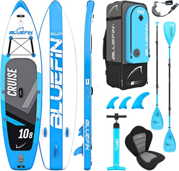Bluefin Cruise SUP Boards | Premium Stand Up Inflatable Paddle Board | Stable Design | Non-Slip Design with Fibreglass Paddle  Accessories | 5 Year Warranty | Multiple Sizes for Adults