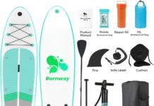 bornway inflatable stand up paddle board for adults non slip deck paddleboard with premium sup accessories including dou 4