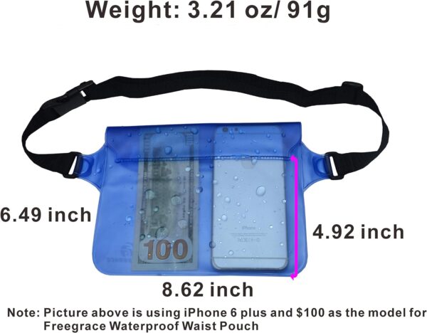 Freegrace Waterproof Pouches with Waist Strap / Pouch Case Bundle Set- Keep Your Phone  Valuables Dry and Safe - Waterproof Dry Bags for Boating Swimming Snorkeling Kayaking Beach Water Parks Pool