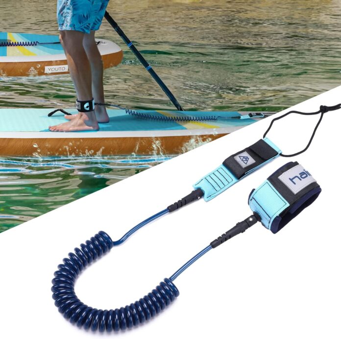 haimont premium sup leash stand up paddle board surfboard coil leash leg rope with adjustable thigh ankle cuff for paddl