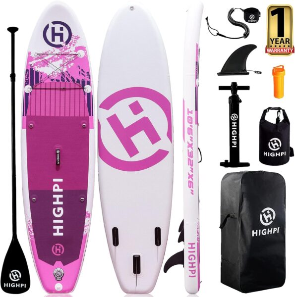 Highpi Inflatable Stand Up Paddle Board 106/11 Premium SUP W Accessories  Backpack, Wide Stance, Surf Control, Non-Slip Deck, Leash, Paddle and Pump, Standing Boat for Youth  Adult