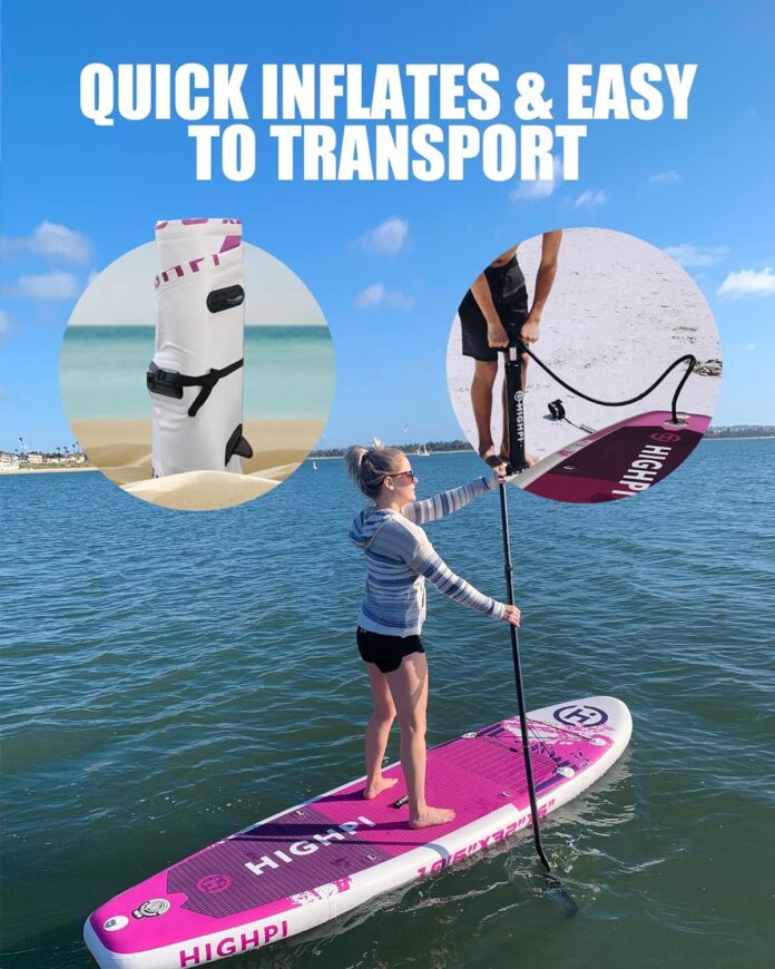 highpi inflatable stand up paddle board 10611 premium sup w accessories backpack wide stance surf control non slip deck 1 1
