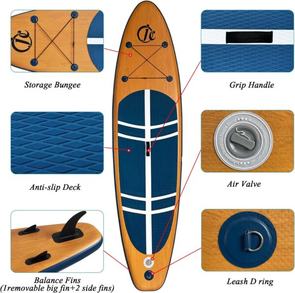 JC-ATHLETICS Inflatable Stand Up Paddle Board (6 Inches Thick), ISUP Package W/Premium SUP Accessories  Backpack, Non-Slip Deck,Fins, Adjustable Paddle, Leash, Hand Pump,Standing Boat for Youth  Adult