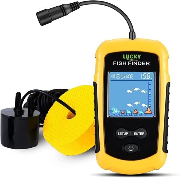 LUCKY Kayak Portable Fish Depth Finder Water Handheld Fish Finder Sonar Castable Kayak Boat Fishfinder Transducer Fishing LCD Display FFC1108