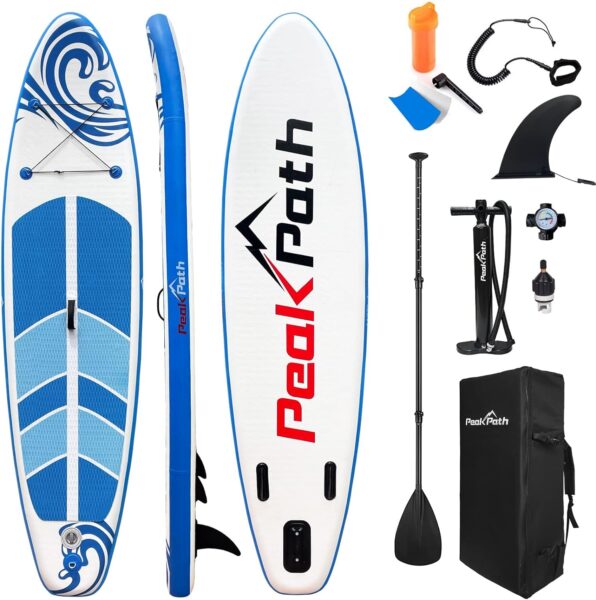 Peakpath Inflatable Stand Up Paddle Board (6’’ Thick) with Premium SUP AccessoriesBag,Bottom Fin for Paddling,Surf Control,Non-Slip Deck,Leash,Paddle and Two-Way Hand Pump|YouthAdult Standing Boat