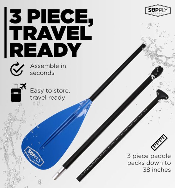 SUP Paddle - 3 Piece Paddle Board Paddles Adjustable - Lightweight, Durable Packable for Travel - Floating Paddle Board Paddle w/High-Grade Aluminum Shaft Nylon Blade for Efficient Strokes