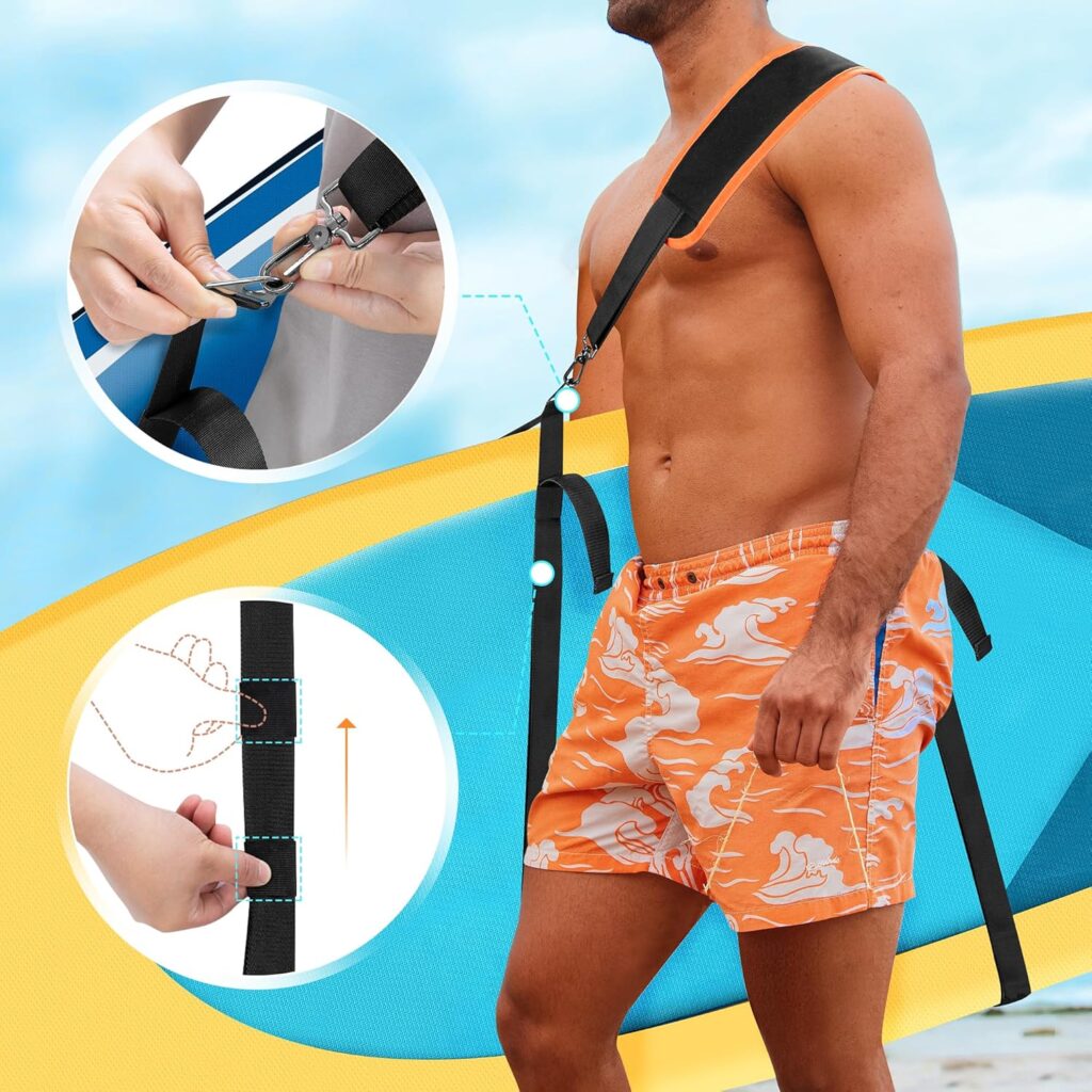 Paddle Board Carrying Strap, Adjustable SUP Kayak Carry Strap with Detachable Storage Bag and Metal Hardware for Paddle boards, Surfboards, Long boards, Canoe and Kayak, Black