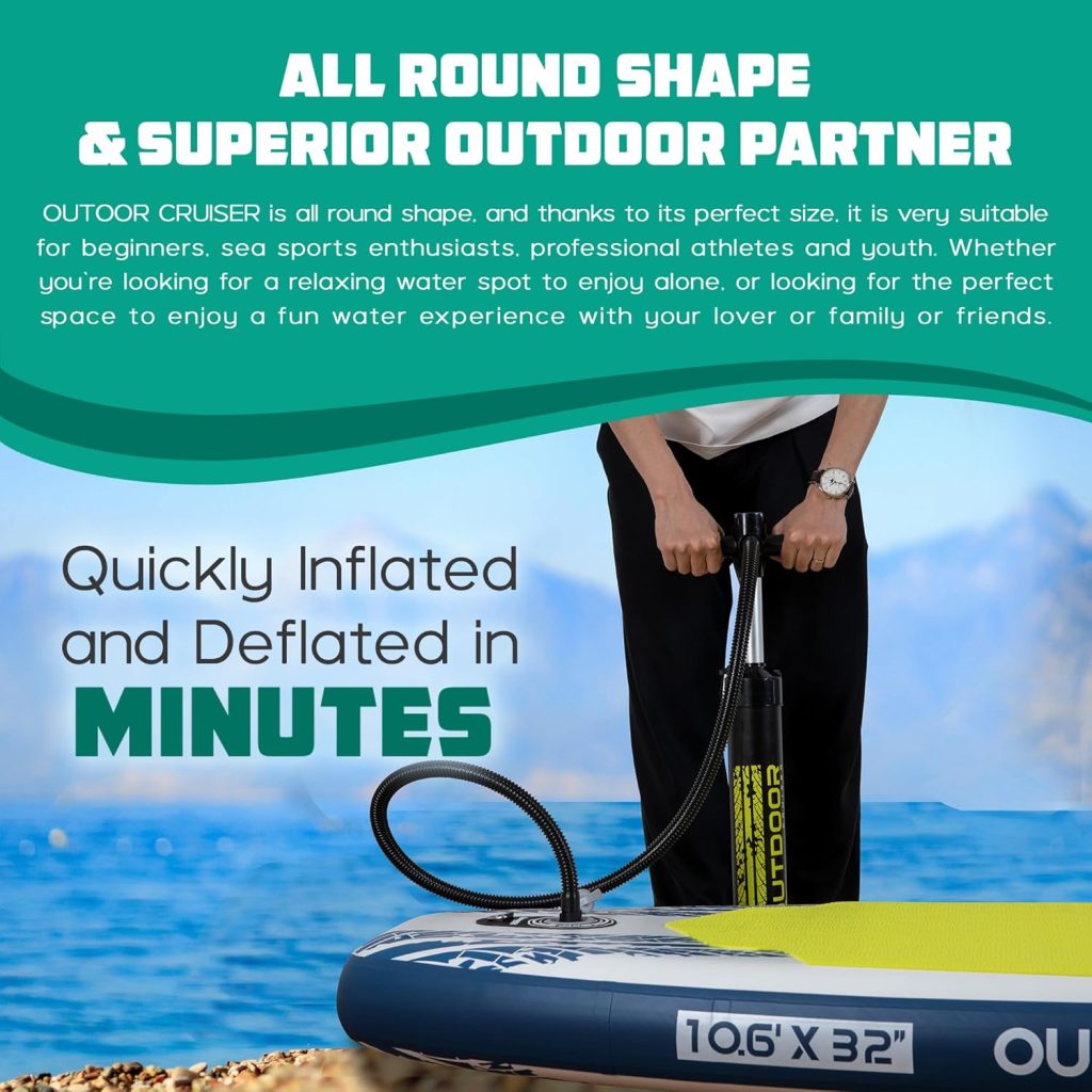 OutdoorCrusier Ultra-Portable Inflatable Stand-Up Paddle Board, Lightweight  Stable with Non-Slip Design, Complete SUP Accessories, Durable Drop-Stitch Material